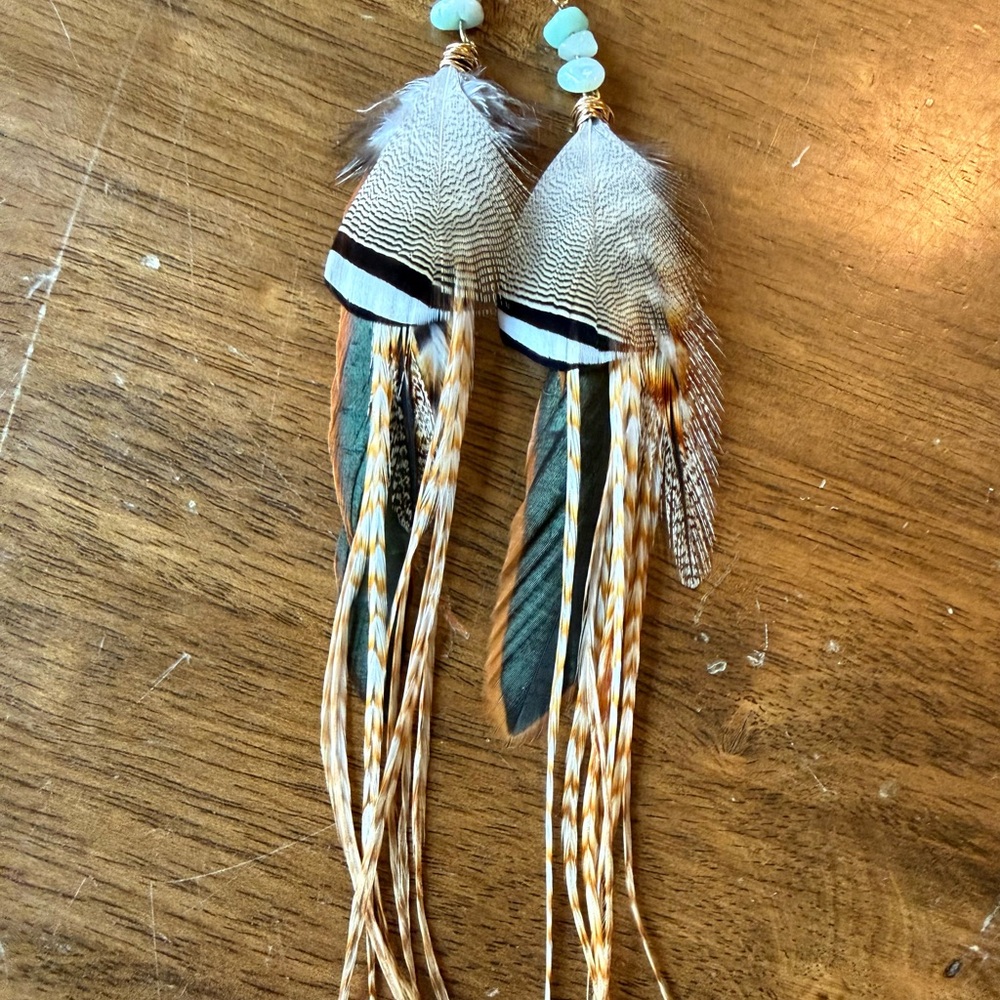 Bohemian Feather Earrings in Brown and Tan